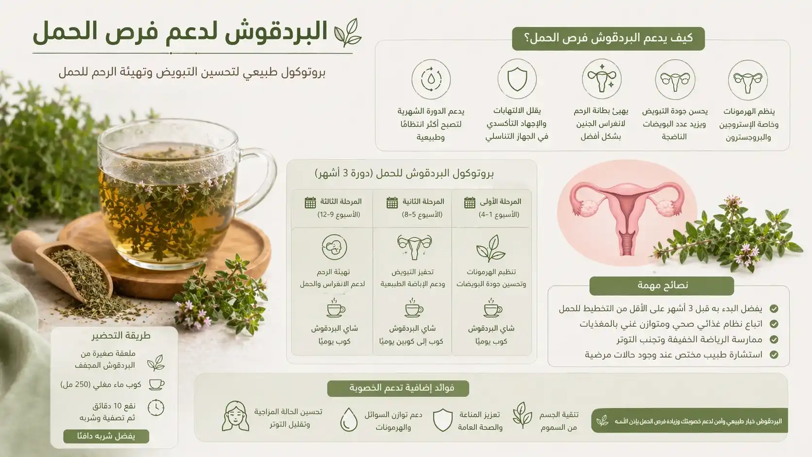 تطبيق بروتوكول البردقوش للحمل وتحسين كفاءة التبويض الطبيعي