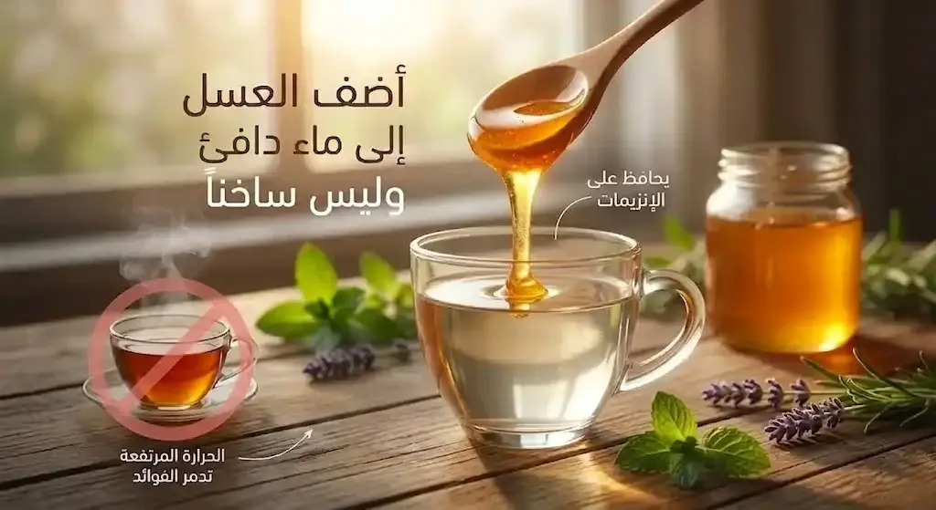 الطريقة الطبية الصحيحة لاستهلاك العسل مع الماء الدافئ وتجنب الماء المغلي للحفاظ على الإنزيمات