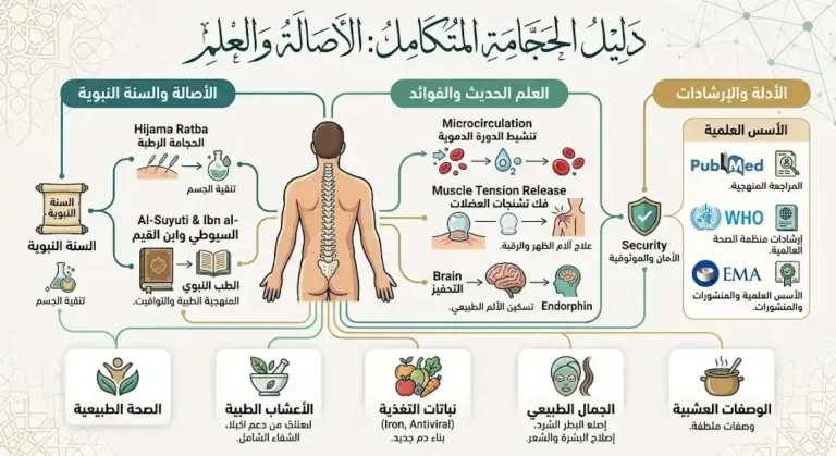 إنفوجرافيك شامل يوضح فوائد الحجامة وأنواعها وموانعها بين الطب النبوي والعلم الحديث