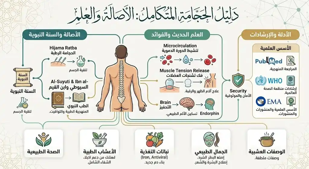 إنفوجرافيك شامل يوضح فوائد الحجامة وأنواعها وموانعها بين الطب النبوي والعلم الحديث